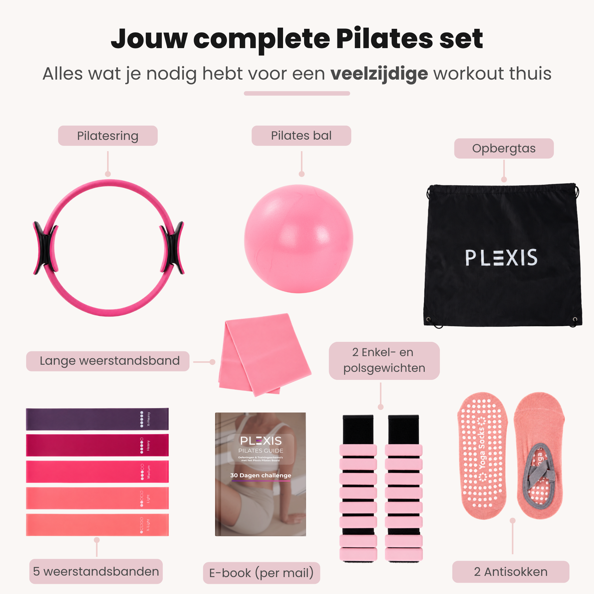Plexis Pilates set 14-delig - Roze