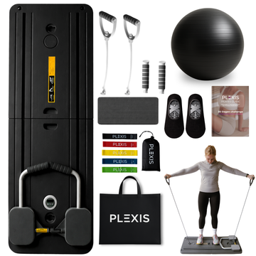 Plexis Pilates Board zwart met weerstandskabels, bal en accessoires