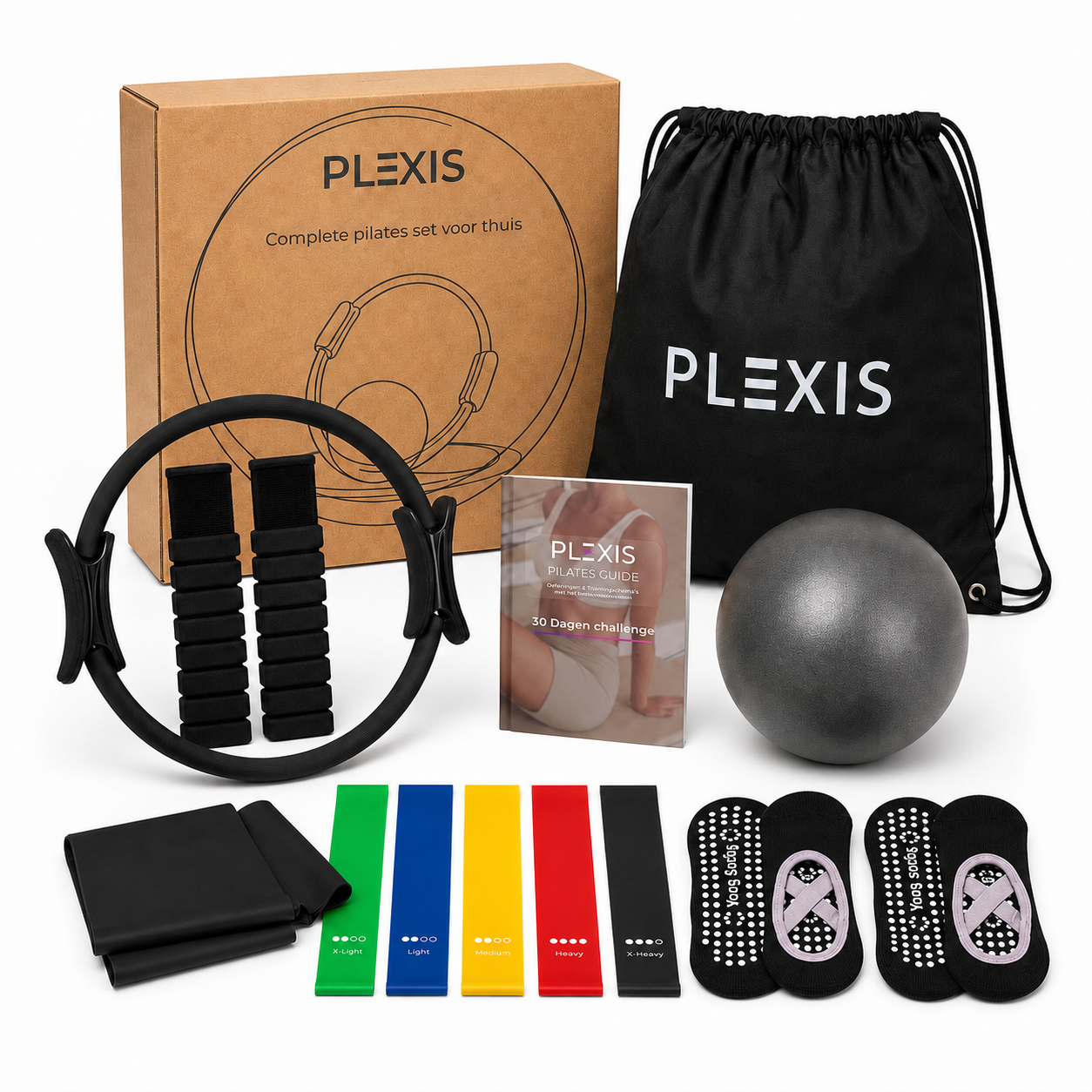 Plexis Pilates Set 14-delig zwart met ring, bal, weerstandsbanden en sokken